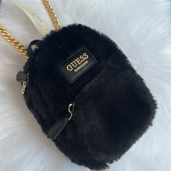 New Guess Evan Faux-Fur Mini Backpack Black main image 5